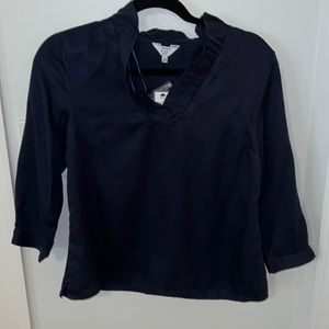 Crown & Ivy navy ruffle neck
